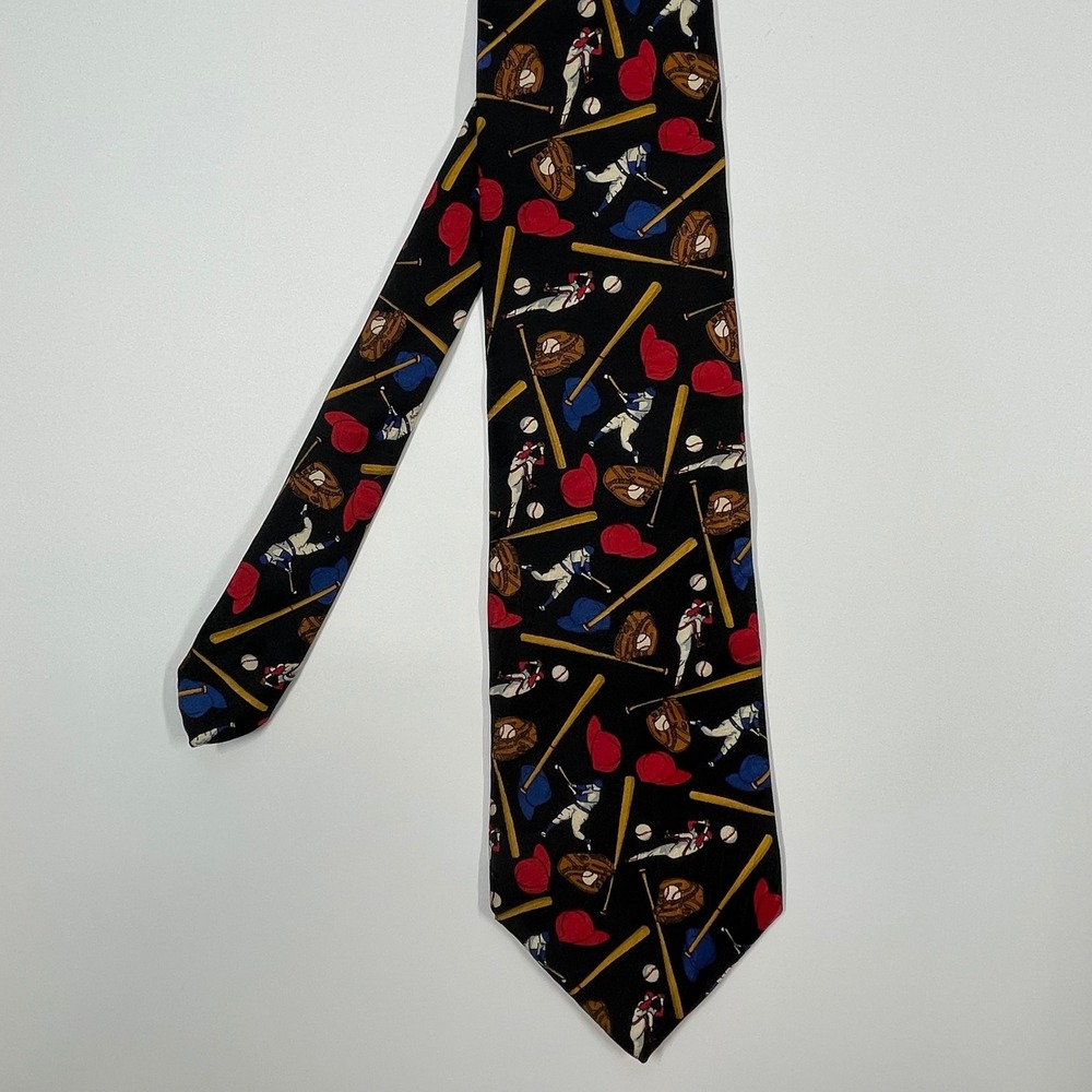 Museum Artifacts Black Baseball All Over Print Silk Necktie Mens OS